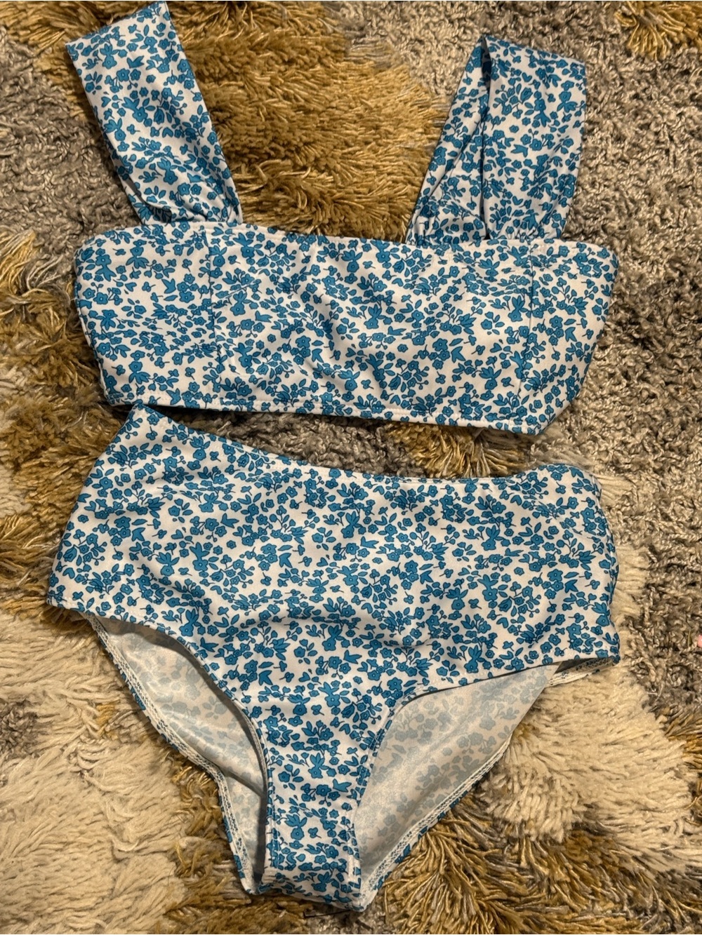 Small Blue Floral Two-Piece Bikini Set / swimsuit /  bathing suit   S